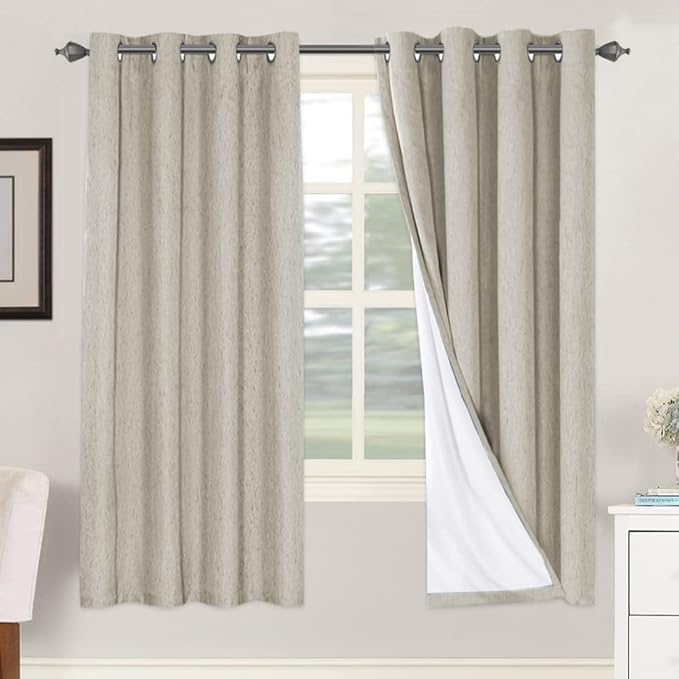 H.VERSAILTEX 100% Blackout Curtains for Bedroom Thermal Insulated Linen Textured Curtains Heat and Full Light Blocking Drapes Living Room Curtains 2 Panel Sets, Cobblestone, 52x72 Inch by HVERSAILTEX