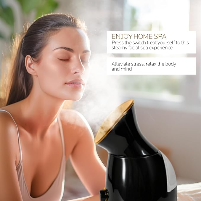 Colorfarm Facial Steamer Nano Ionic: Face Steamer Home Spa Kit Deep Cleaning Unclogs Pores Sinuses Inhaler with 8 Skin Care Tools - Relaxing Self Care Skincare Beauty Gifts for Women (Black Gold) - Image 5