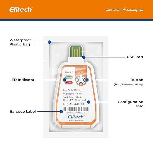 Elitech 50Pack USB PDF Data Logger Recorder Single-use Disposable, up to 120 Days Transportation, Temperature Monitoring Report -22～158℉ RC-17 - Image 6