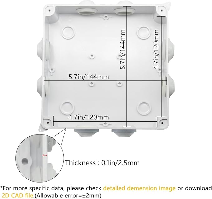 LeMotech ABS Plastic Dustproof Waterproof IP65 Junction Box Universal Electrical Project Enclosure White 5.9 x 5.9 x 2.8 inch (150 x 150 x 70 mm) - Image 3