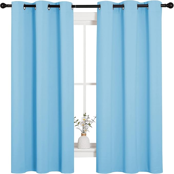 NICETOWN Light Blue Curtains for Nursery, Thermal Insulated Grommet Room Darkning Curtain Panels for Bedroom/Living Room, Privacy Drapes for Classroom(1 Pair, W42 x L63 inches, Blue) - Image 2