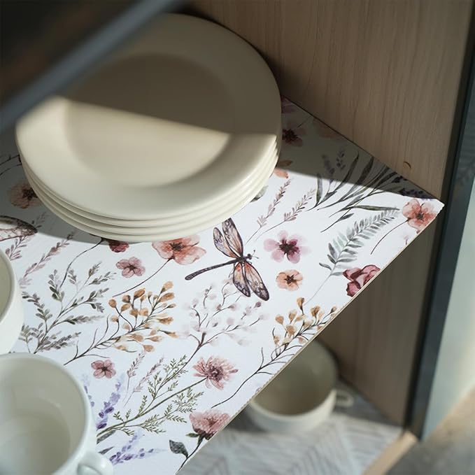 Floral Shelf and Drawer Liner for Kitchen Cabinets,16IN x 10FT Non-Adhesive and Strong Non-Slip Cabinet Drawer Liners for Kitchen Shelf, Waterproof Cupboard Liners,Easy to Clean - Image 3