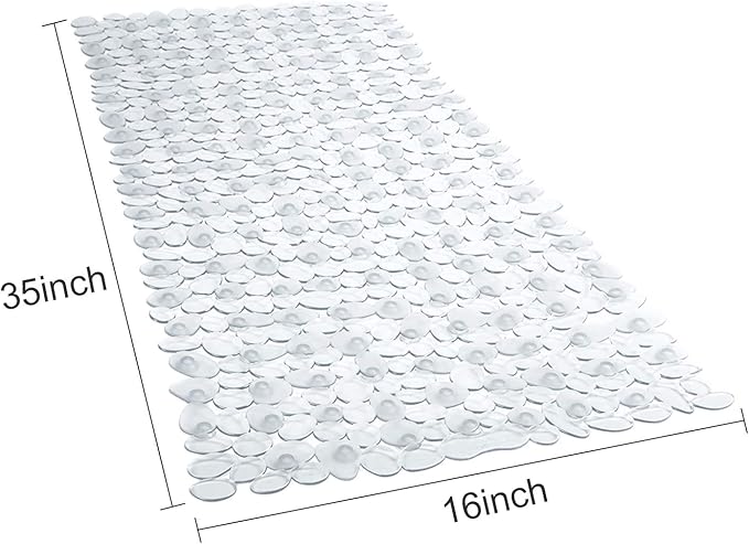 WELTRXE Non Slip Bath Mat Pebbles Bathtub Mat with Suction Cups, Drain Holes for Bathroom Showers, Tub, 35 x 16 Inches Machine Washable Bathroom Mats BPA, Latex Free Safe Shower Mats - Clear - Image 5