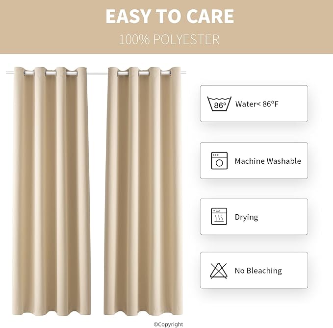Outdoor Indoor Curtains W52 x L108 for Patio - Weather-resistant Window Panels Privacy Protect Grommet Top Thermal Insulated Home Curtain for Porch Garden Hot Tub Area (Beige, 2 Panels) - Image 7