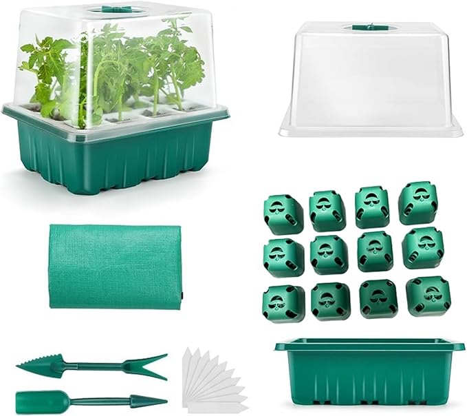 Seed Starter Tray, Seed Starting Trays with Adjustable Ventilation Humidity Planting Pot Plant Starter Kit Greenhouse Propagator Biodegradable Seedling Germination Trays Xmas (Green) by Unknown