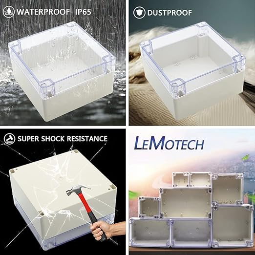 LeMotech ABS Plastic Junction Box Dustproof Waterproof IP65 Electrical Enclosure Box Universal Project Enclosure Grey with PC Transparent Clear Cover6.3 x6.3 x3.54 inch(160 x 160 x 90 mm) - Image 7