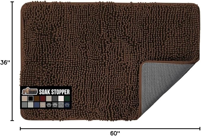 GORILLA GRIP SOAKSTOPPER Dog Door Mat, 60x36 Machine Washable Rug Absorbent Doormat Captures Moisture Mud Dirt, Quick Dry Soft Chenille Entryway Rugs Indoor Entrance Mats for Dog Paws, Brown - Image 2