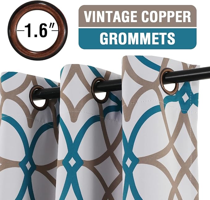 H.VERSAILTEX Blackout Curtains Printed Design 108 Inch Length 2 Panels Set Thermal Insulated Curtains for Bedroom Living Room Geometric Modern Grommet Window Drapes - Teal and Taupe - Image 2