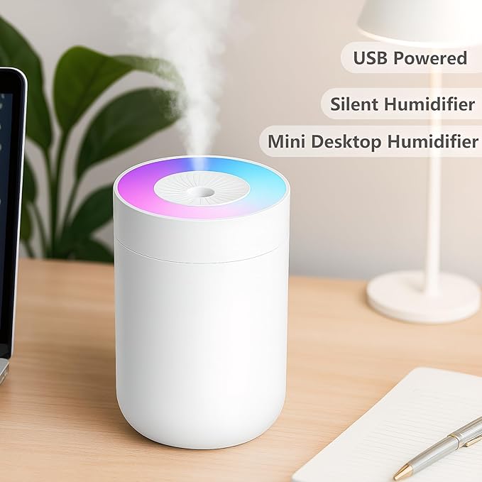 230ML Humidifier for Bedroom, Air Humidifier for Home, Plant Humidifiers Indoor Small with LED Colorful Gradient Light, USB Powered for Desk, Car, Travel, Hotel Room (White) - Image 2