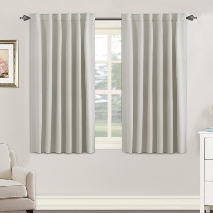 H.VERSAILTEX Blackout Curtains Thermal Insulated Window Treatment Panels Room Darkening Blackout Drapes for Living Room Back Tab/Rod Pocket Bedroom Draperies, 52 x 45 Inch, Ivory/Cream, 2 Panels by HVERSAILTEX