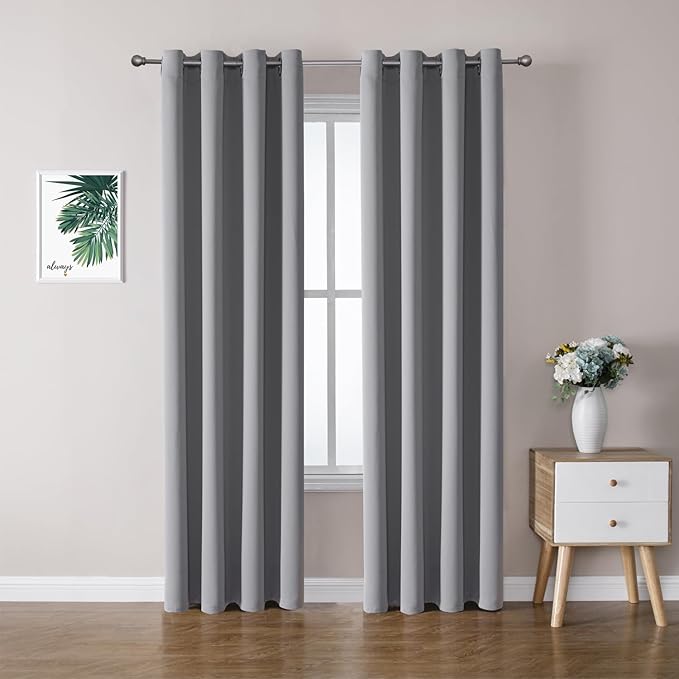 ChrisDowa Blackout Curtains 120 Inches Long 2 Panels Set for Living Room, Grommet Thermal Insulated Room Darkening Curtains for Bedroom (Light Grey, 52 x 120 Inch) by ChrisDowa