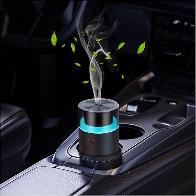 HODEMI Portable Smart Car Essential Oil Diffuser,Cordless Mini Cold Mist Aromatherapy Air Freshener Diffuser with Mode Memory,Auto On/Off,4/8 Timer Modes,for Bedroom Office and Travel (Black) by HODEMI