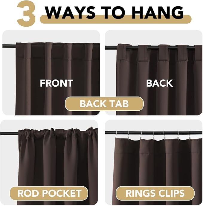 H.VERSAILTEX Blackout Curtains Thermal Insulated Window Treatment Panels Room Darkening Blackout Drapes for Living Room Back Tab/Rod Pocket Bedroom Draperies, 52 x 102 Inch, Chocolate Brown, 2 Panels - Image 4