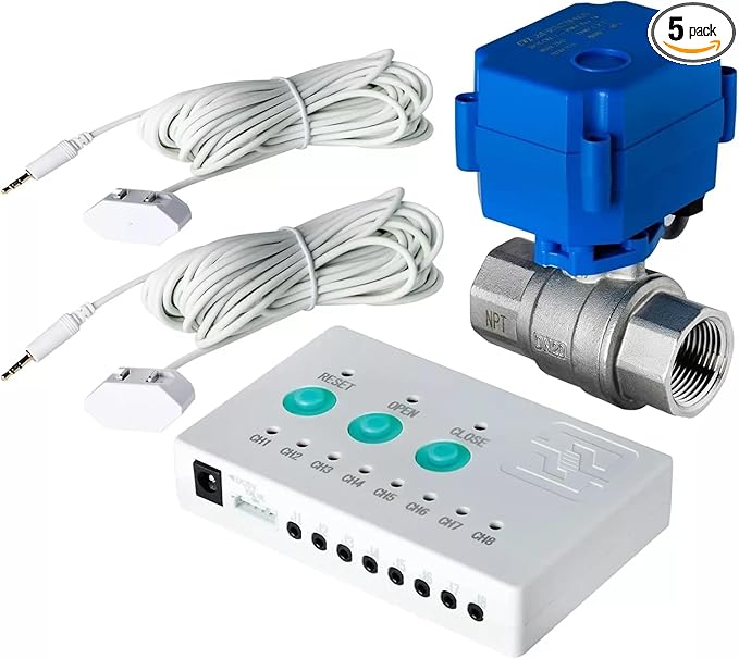 Water Leak Detector with 3/4” Brass Automatic Shut-Off Valve, Leak Alarm System with Controller and 2 Sensors, Supports Up to 8 Water Sensors for Home Flood Prevention by Unknown