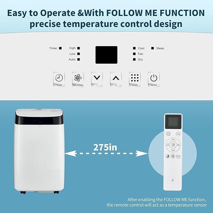 GAOMON 10,000 BTU Portable Air Conditioner for Bedroom & Small Rooms - 3-in-1 Energy-Efficient AC Unit with Remote Control, 24H Timer, Quiet Operation & Fast Cooling, Compact Design for Dorm/Office - Image 5