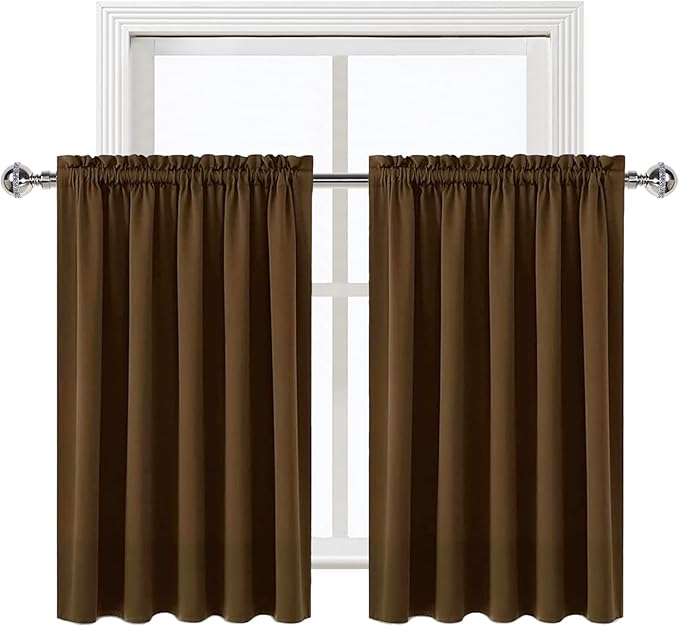 DWCN Short Brown Blackout Curtains for Half Window, Thermal Insulated Energy Saving Room Darkening Curtains for Kitchen/Bedroom (W60 x L36 inch, Set of 2 Panels, Top of Rod Pocket) - Image 9