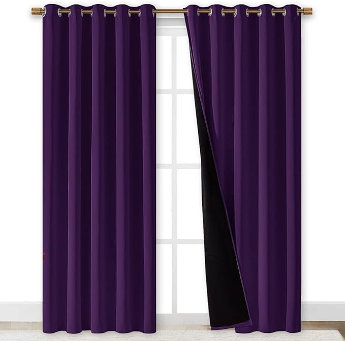 NICETOWN Royal Purple Full Shade Curtain Panels, 62 x 84 inch, Pair of Energy Smart & Noise Blocking Out Blackout Drapes for Dining Room Window, Thermal Insulated Guest Room Lined Window Dressing - Image 2