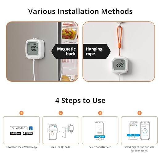 SONOFF SNZB-02LD Zigbee Waterproof Temperature Sensor with 1.5M Stainless Steel Probe, LCD Display, -40~115°C Range, APP Monitoring, Magnetic Mount, Works with Zigbee Hub - Image 11