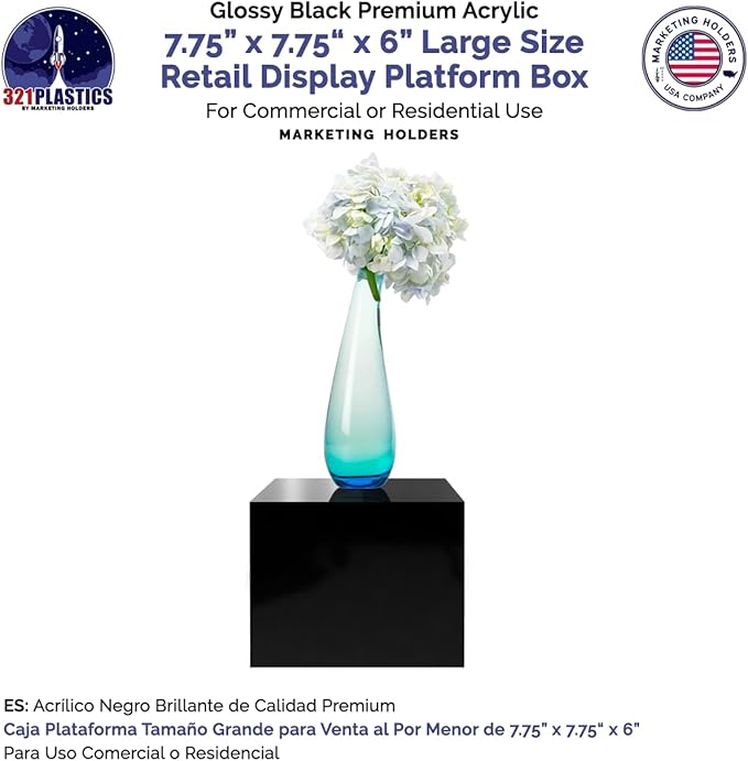 6 Pack Black Acrylic Display Box Counter Retail Merchandise Storage Bins No Lid with Open Bottom 7.75" x 7.75" x 6" Flippable Cubby for Tradeshows and Expos by Marketing Holders - Image 5
