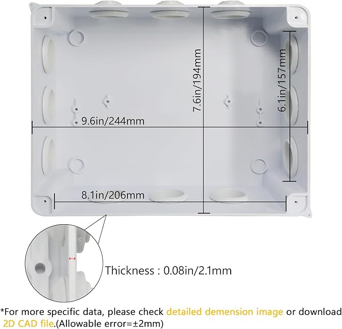 LeMotech Junction Box, ABS Plastic IP65 Waterproof and Dustproof, Universal Electrical Enclosure, Outdoor and Indoor Project Box, 10" x 7.9" x 4.7", White - Image 3