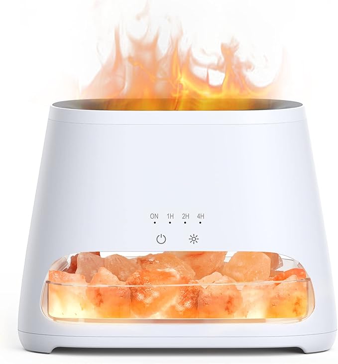SALKING 2-in-1 Himalayan Salt Lamp & Ultrasonic Essential Oil Diffuser, Aromatherapy Diffuser Cool Mist Humidifier, Original Salt Therapy Lamp, 100% Pure Himalayan Salt, Ambient Glow, 150ml (White) by SALKING