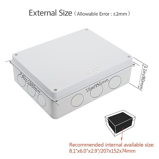LeMotech Junction Box, Electrical Box IP65 Water Resistant Dustproof ABS Plastic Project Enclosure for Electronics White 10 x 7.9 x 3.1 inch - Image 2
