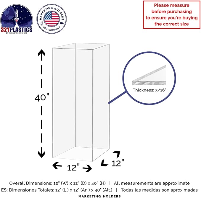Marketing Holders Clear Platform Display Box 12x12x40 Inch Pedestal Cube No Lid Cover Trophy Trinket Acrylic Pillar Post Showcase Stand Expo Event Wedding Reception One Piece No Assembly - Image 7