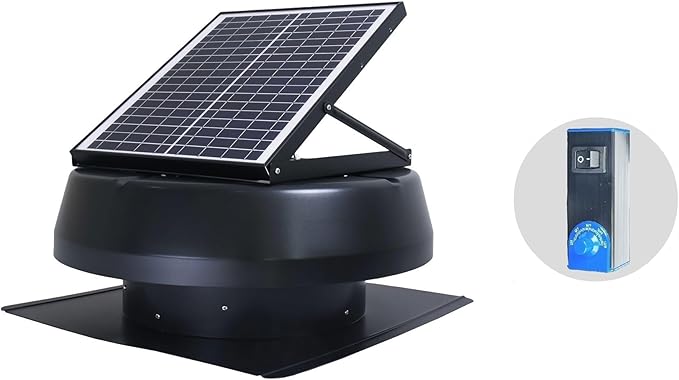 iLIVING HYBRID Ready Smart Thermostat Solar Roof Attic Exhaust Fan, 14", 40-Watt, 1150 CFM, Cools up to 2900 Sq.Ft. Coverage Area, Black by iLiving