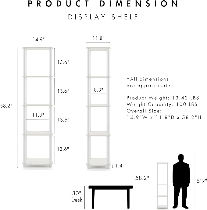 Homes: Inside + Out Apexa Modern 5-Tier Narrow Shelving Units, Collectibles Display Shelves, Easy Assembly Standing Shelf, Home Storage Organizer for Living Room, Bedroom, Office, White - Image 3