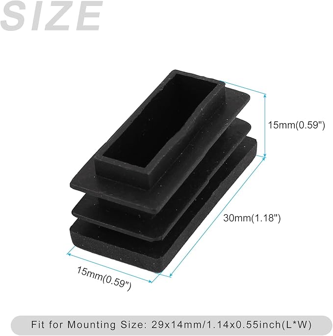 METALLIXITY Rectangle End Caps (30 x 15mm) 24Pcs, Plastic Rectangle Tube Inserts Threaded End Blanking Caps Protector - for Furniture Table Chair Legs, Black - Image 2