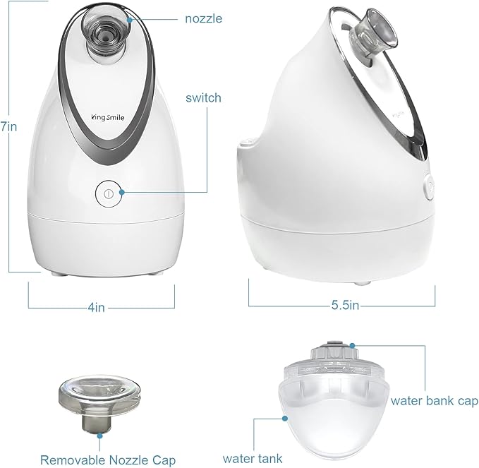 Kingsmile Facial Steamer, 3 in 1 Face Steamer for Facial,Compact NanoSteamer with Aromatherapy,Face Humidifier - Adjustable Nozzle, Warm Mist Steamer for Home SPA, Stainless Steel Skin Kit & Headband - Image 6