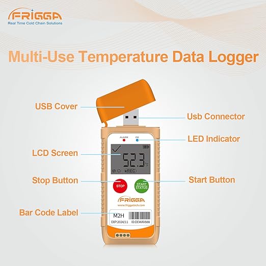 Frigga M2H 10 Pack Reusable Temperature Humidity Data Logger USB Digital Refrigerator Thermometer Multi-Use Temperature Recorder High Accuracy 28800 Points PDF CSV Report - Image 8