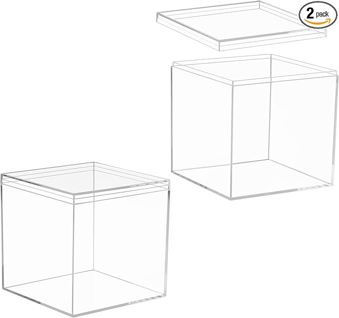 KissYou Large Acrylic Box With Lid Clear Display Boxes Acrylic Square Cube Jewelry Storage Contanier Home & Office Plastic Christmas Party Gift, Treats Boxes by KissYou