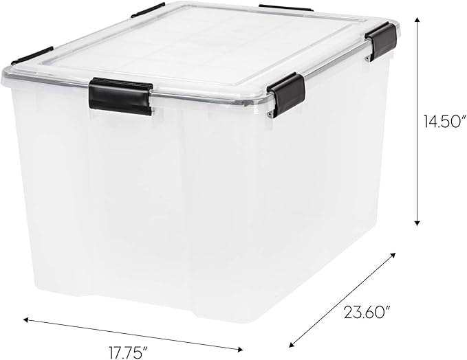 IRIS USA 4-Pack WeatherPro 74 Qt Clear Plastic Gasket Boxes with Latching Lids – Weathertight Heavy Duty Stackable Storage Containers for Clothes, Food, Tools or Camping Gear - Image 2