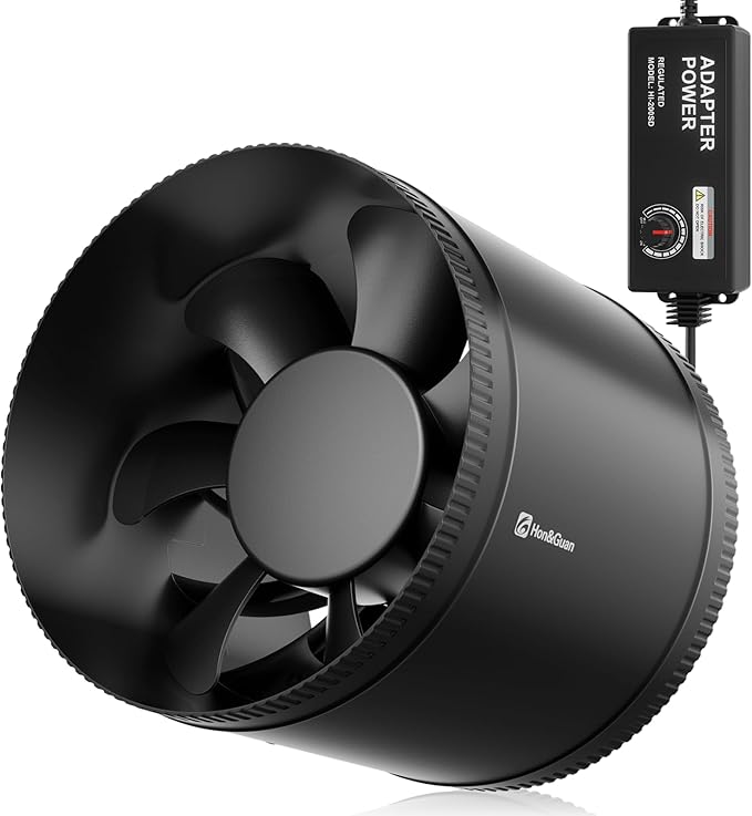 Hon&Guan 8 Inch Inline Booster Duct Fan with Speed Controller - 623 CFM Airflow with 44W Ultra-Low Power and Low Noise by HonGuan