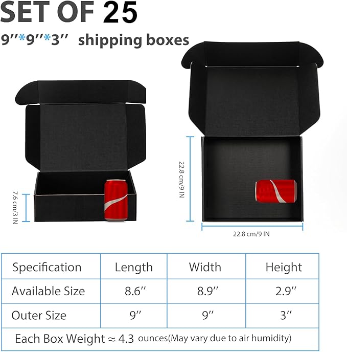 Small Shipping Boxes 9x9x3 Inch (25 Pack) - Sturdy Black Corrugated Cardboard Boxes for Small Business, Ecommerce, Mailing & Packaging | Recyclable Gift & Storage Boxes - Image 2