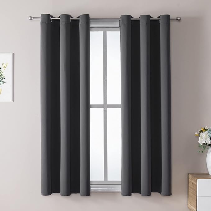 ChrisDowa Grommet Blackout Curtains for Bedroom and Living Room - 2 Panels Set Thermal Insulated Room Darkening Curtains (Dark Grey, 38W x 54L) by ChrisDowa