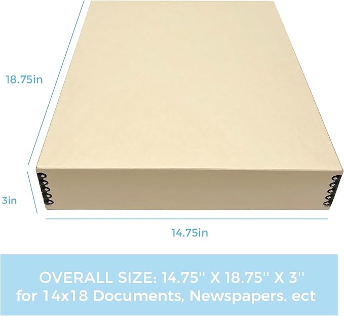 Lineco Museum Archival Storage Box, 14.75x18.75x3 in. Drop Front Design. Acid-Free with Metal Edge. Organize Photos, Pictures, Prints, Documents, Crafts, DIY. Tan, 1 Pack - Image 3