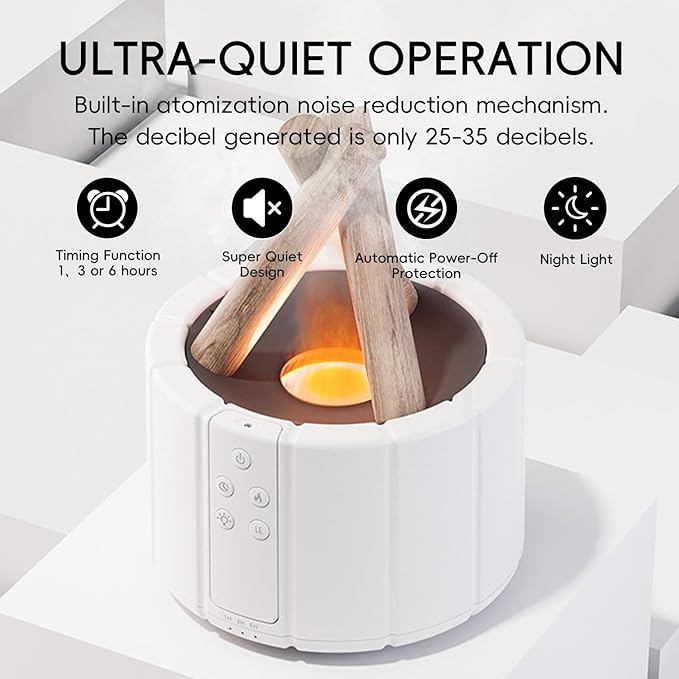 Campfire Flame Fire Diffuser, Bonfire Aromatherapy Essential Oil Diffuser, 250ml Wood Cool Mist Humidifier for Home,Bedroom,Office, Remote Control, Auto Shut-Off, Night Light, Gift (Black) - Image 3