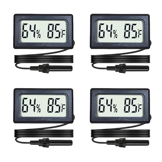 4-Pack Mini Digital Hygrometer Thermometer Gauge with Probe LCD Display Temperature Fahrenheit Humidity Meter for Incubator Reptile Plant Terrarium Sealed Containers Guitar Case by BuynowonVeanic
