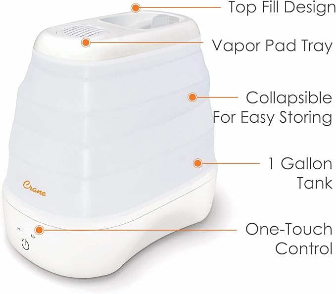 1 Gal. Warm Mist Collapsible Humidifier, White, Top Fill, for Medium Rooms Up to 500 sq. ft. - Image 3
