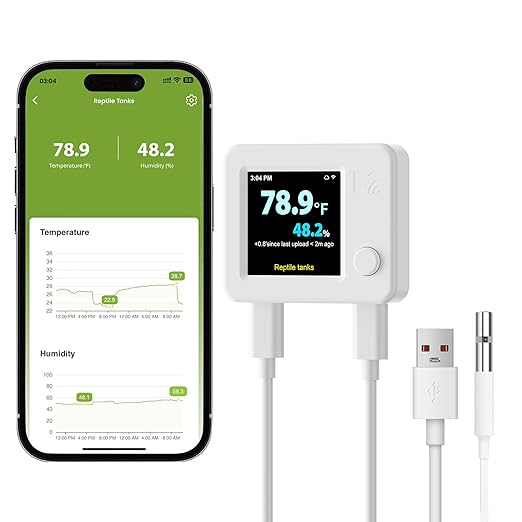 MOCREO WiFi Reptile Hygrometer Indoor Thermometer, Smart Humidity and Temperature Sensor, Remote Monitor with App Push Notification, Email Alerts, 2-Year Data Export, for Greenhouse Incubator by MOCREO