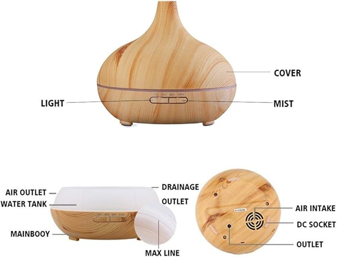 Aroma Essential Oil Diffuser, JoySusie 500ml Wood Grain Ultrasonic Cool Mist Whisper-Quiet Humidifier with Color LED Lights Changing & 4 Timer Settings, with Remote Control (Brown) - Image 4