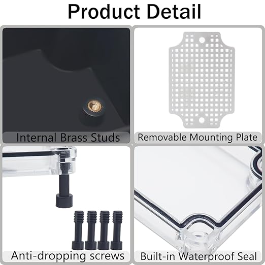Junction Box,IP67 Waterproof ABS Black Project Box Clear Cover with Mounting Plate Electrical Box Enclosure for Outside Electronics 7.9 x 5.9 x 3.9inch(200x150x100mm) - Image 3