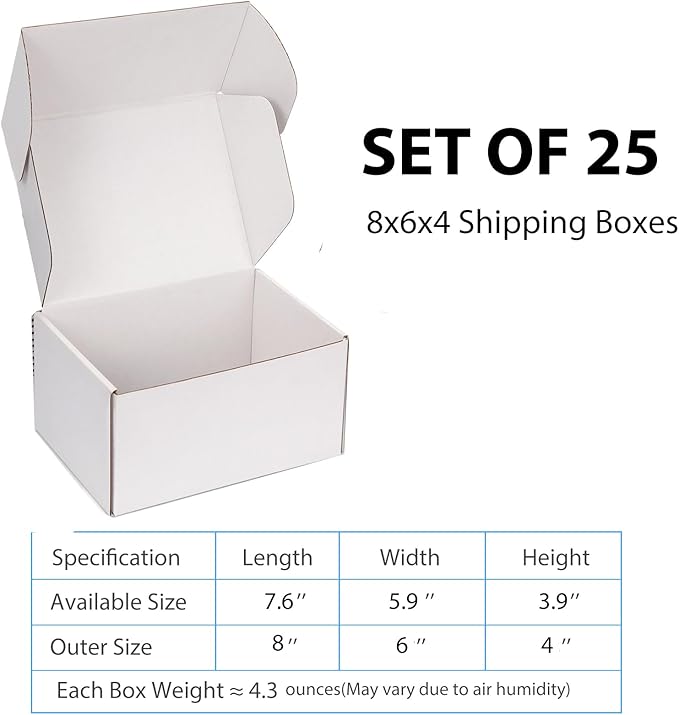 Small Shipping Boxes 8x6x4 Inch (25 Pack) - Sturdy White Corrugated Cardboard Boxes for Small Business, Ecommerce, Mailing & Packaging | Recyclable Gift & Storage Boxes - Image 2