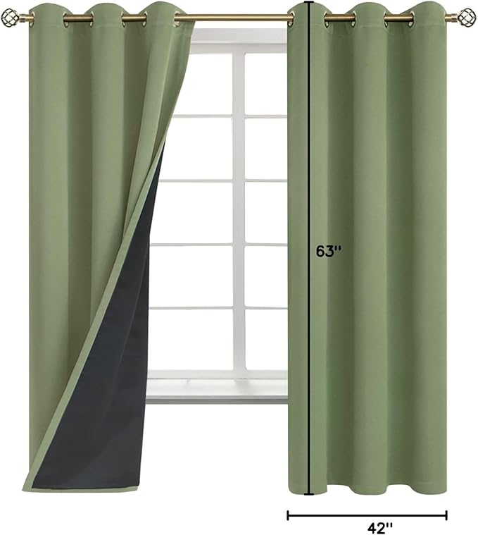 BGment Grass Green Blackout Curtains for Bedroom Spring Curtains for Living Room 63 Inch Length 2 Panels Set, Thermal Insulated Full Room Darkening Soundproof Grommet Drapes (42 x 63 Inch, 2 Panels) - Image 9