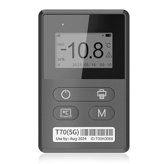 Frigga T70 4G/5G Temperature & Humidity Monitor Real-Time Reusable Temperature Data Logger Remote Digital Temperature Recorder Refrigerator Thermometer Rechargeable 24/7 Monitoring & Instant Alerts by Frigga