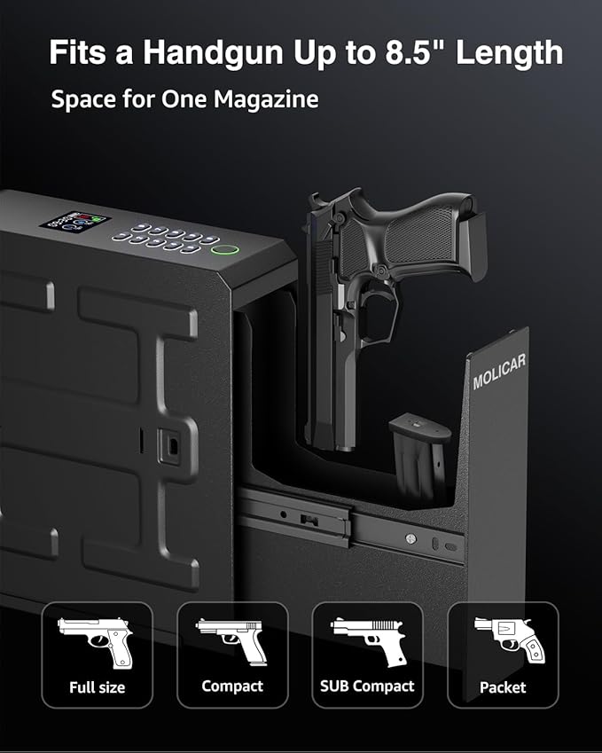 Biometric Gun Safe for Handgun Fingerprint 3 Ways Quick Access Slider Pistol Safe, Mounted Bedside Gun Lock Box for Nightstand, Bed, Desk, Wall, Dresser - Image 4