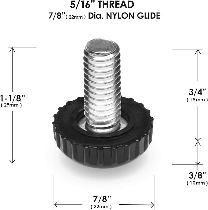 Slipstick Gorilla Outdoor Adjustable Furniture Levelers (8 Pack) Weatherproof Screw in Leg Glides for Chairs, Tables, and Outdoor Furniture Feet, 7/8 Inch Nylon Spherical Glide, 5/16"-18 BSW Thread - Image 8