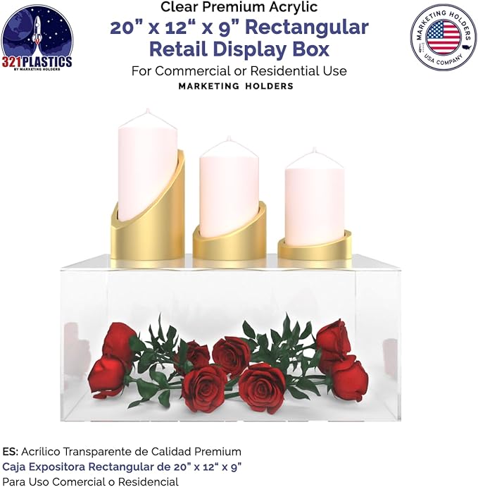 20" x 12" x 9" Acrylic Display Riser Box with One Open Side No Lid Versatile Clear Rectangular Dust Cover Retail Merchandise Storage Bin or Product Platform by Marketing Holders - Image 4